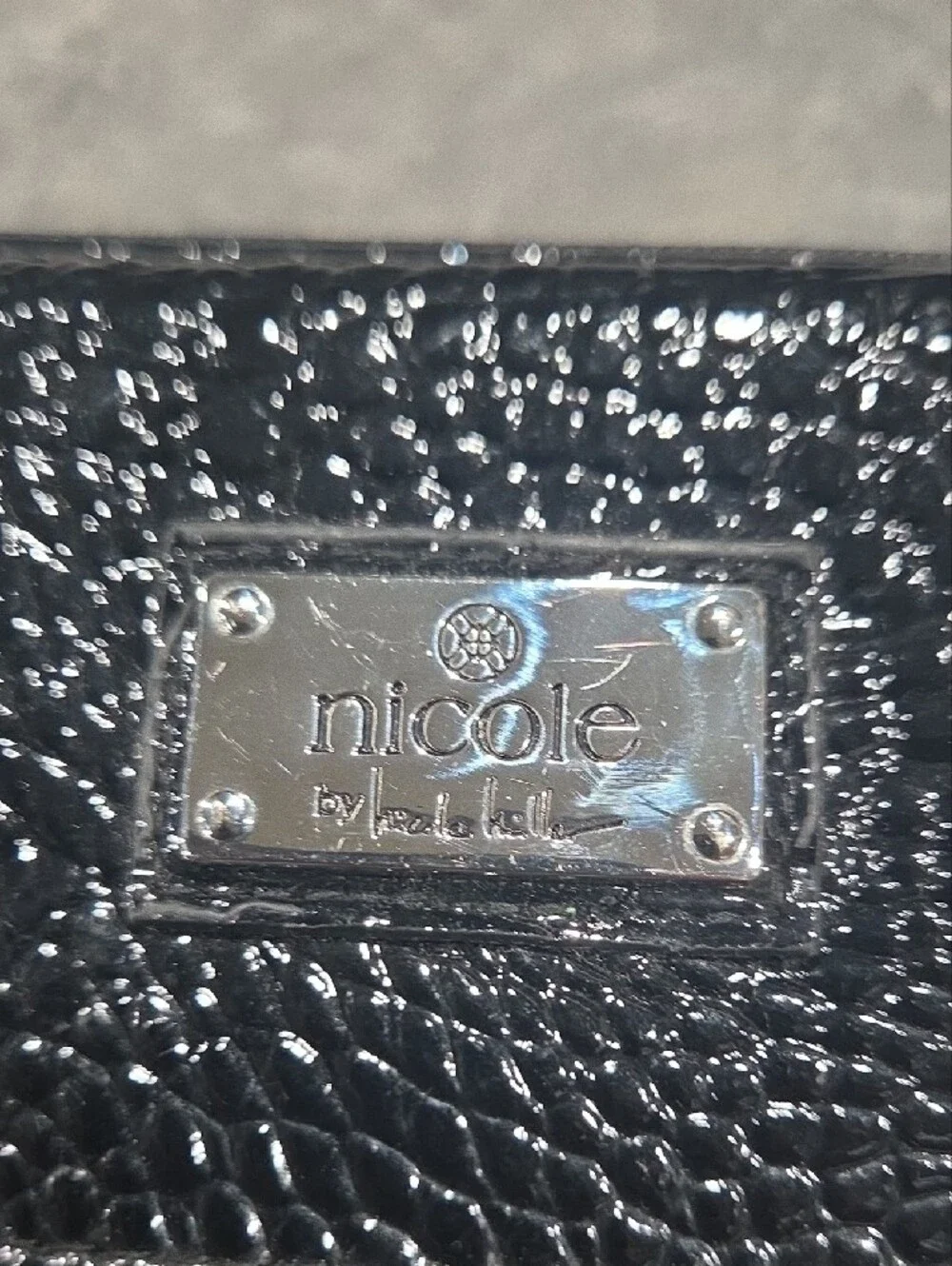 Nicole by Nicole Miller Black Patent Croc-Embossed Wristlet Clutch